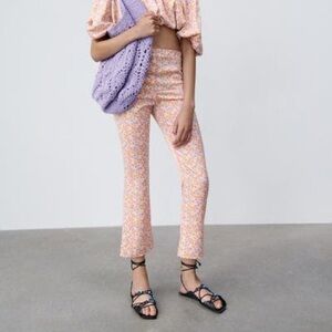 Zara satin floral print high-waisted wide-leg trousers